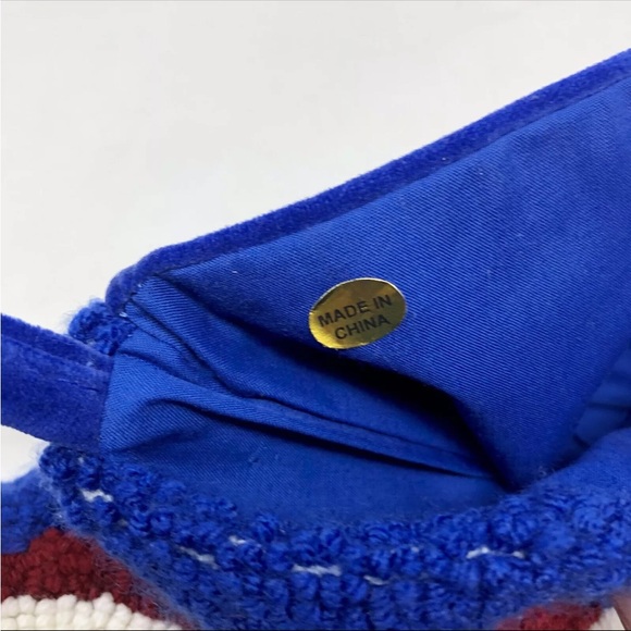 Vintage Punch Needle Christmas Stocking Santa Claus Silver Stars Blue Back 18” - Picture 5 of 5